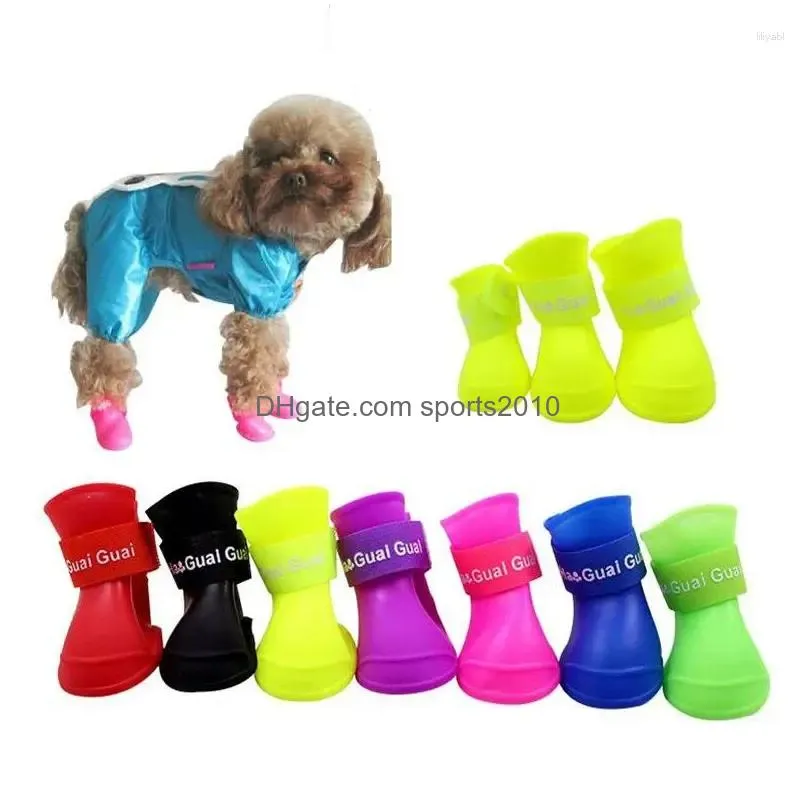 Dog Apparel 4Pcs Set Pet Waterproof Shoes Portable Cat Soft Rubber Rain Boots Small Rainy Days Zapatos Drop Delivery Dhlnk