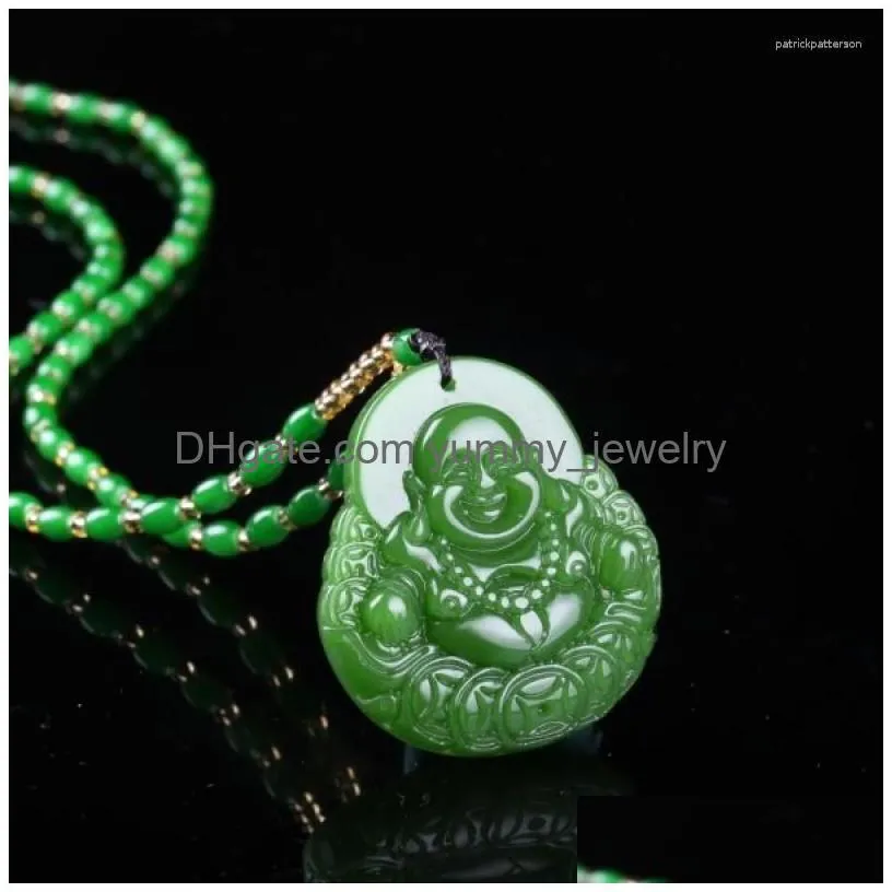 Pendant Necklaces Chinese Green Jade Money Buddha Necklace Charm Jewellery Fashion Accessories Hand-Carved Man Woman Luck Amet Drop D Dhhxj