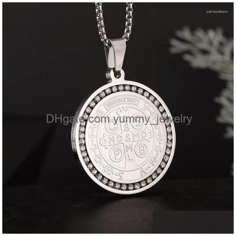 Pendant Necklaces High Quality Stainless Steel Necklace Catholic San Benito Medal Men Women Amets Prayer Relius Jewelry Drop Delivery Dhvfq