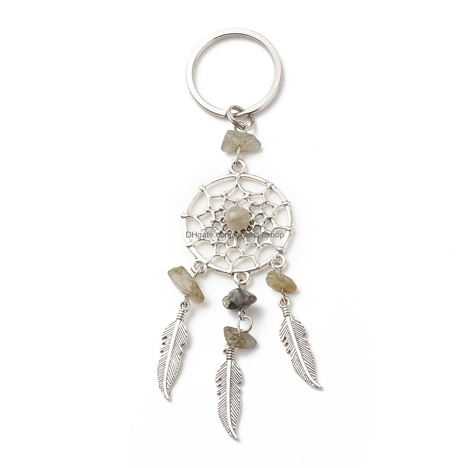 Lots Dream Catcher Charms Key Rings Chakra Crystal Gravel Chip Stone Beads Chain Agate Jade Bag Acc Drop Delivery Dhja1