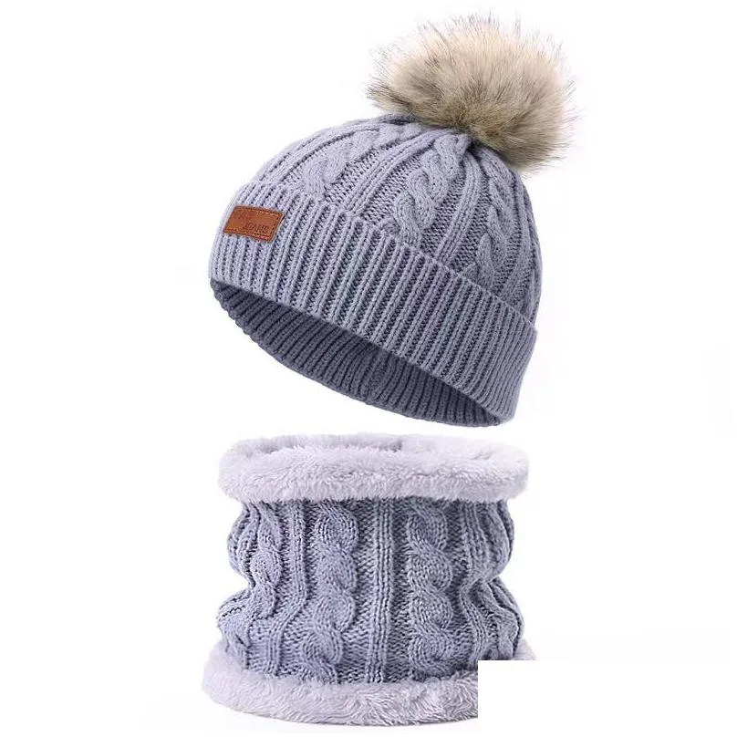 Winter Childrens Hats Knitted Beanie And Silk Scarves Neckerchief Drop Delivery Dhfu1