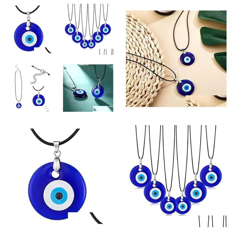 30Mm Turkish Blue Evil Eye Pendant Necklace Glass Leather Rope Chain Necklaces For Women Men Fashion Jewelry Drop Delivery Ot9Db