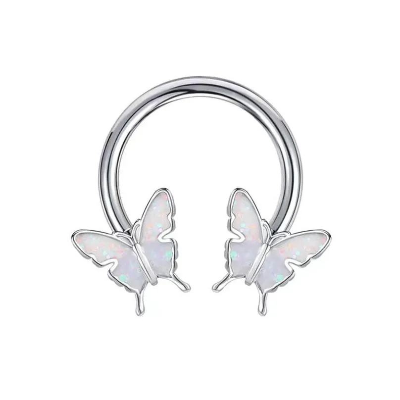 8Pcs Stainless Steel Oil Drip Butterfly Nose Ring Glitter Ear Bone Horseshoe Womens Piercing Jewelry Drop Delivery Dhl2A