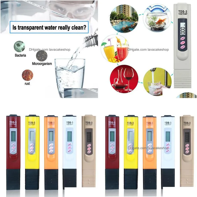Ph Meters Wholesale Digital Tds Meter Monitor Temp Ppm Tester Pen Lcd Meters Stick Water Purity Monitors Mini Filter Hydroponic Tester Dhfqr