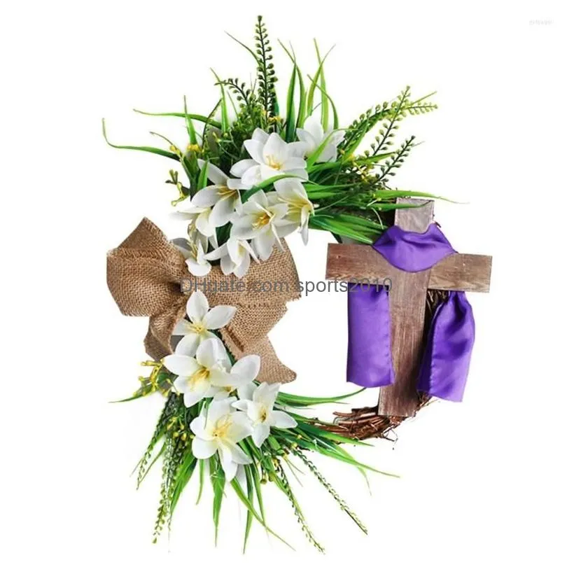 Decorative Flowers & Wreaths Decorative Flowers Easter Welcome Cross Wreaths Wooden Relius Ornament Garland Floral Rattan Wall Porch S Dhyfv