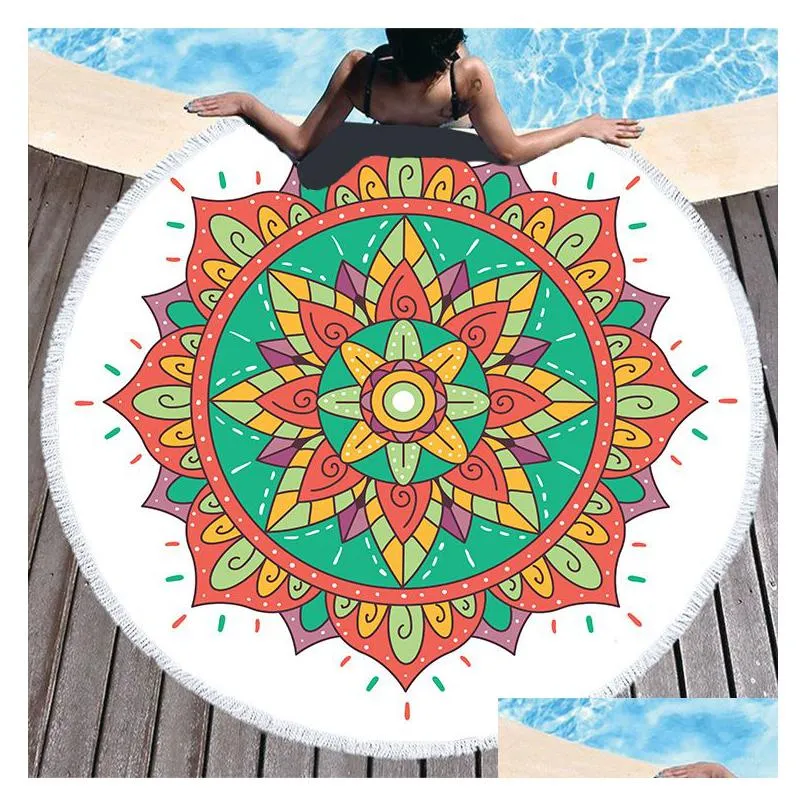 Bath Towel 150Cm Chakra Beach Towel Mandala Tapestry Bohemian Yoga Mat Swimming Bath Wall Hanging Home Drop Delivery Home Garden Hotel Dhyfs