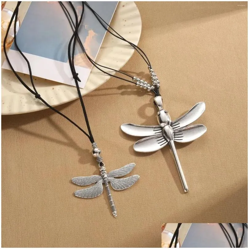 Pendant Necklaces Dragonfly Long Chain Necklace Boho Good Luck Butterfly For Drop Delivery Dhzt1
