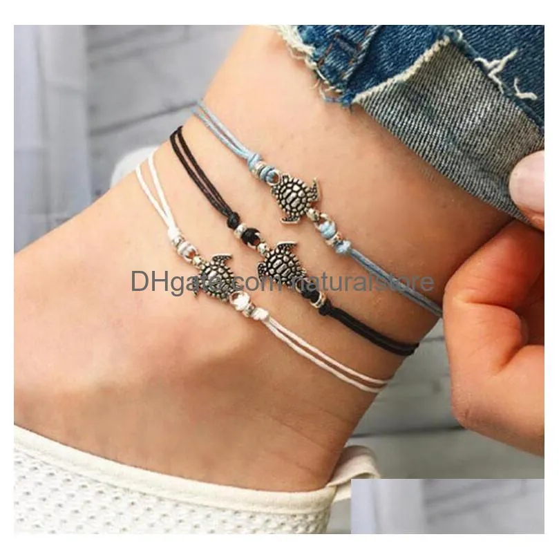 Anklets Boho Turtle Anklets Bracelet Woven Foot Chain Rope Decorative Beach Jewelry For Women And Drop Delivery Jewelry Dhifv