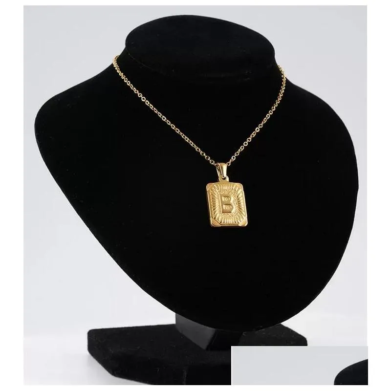 Pendant Necklaces Rec Initial Letter Pendant Charm For Men Women 18K Gold Plated Stainless Steel Capital Letters Necklace Rolo Drop De Dhecp