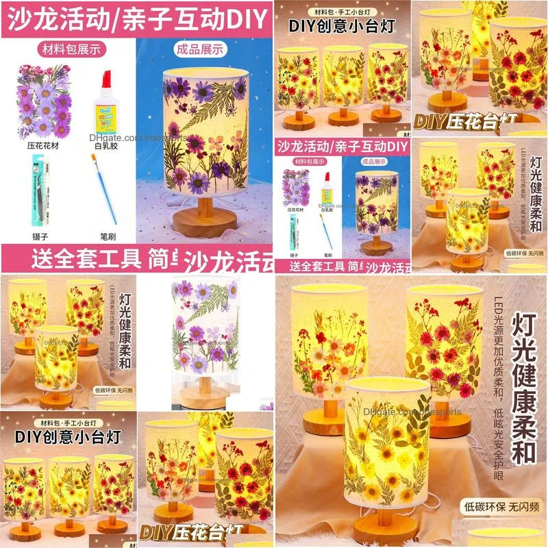 Chinese Style Products New Year Handmade Dried Flower Table Lamp Diy Material Package Pressure Lantern Nightlight Children Ornaments. Dhpvk
