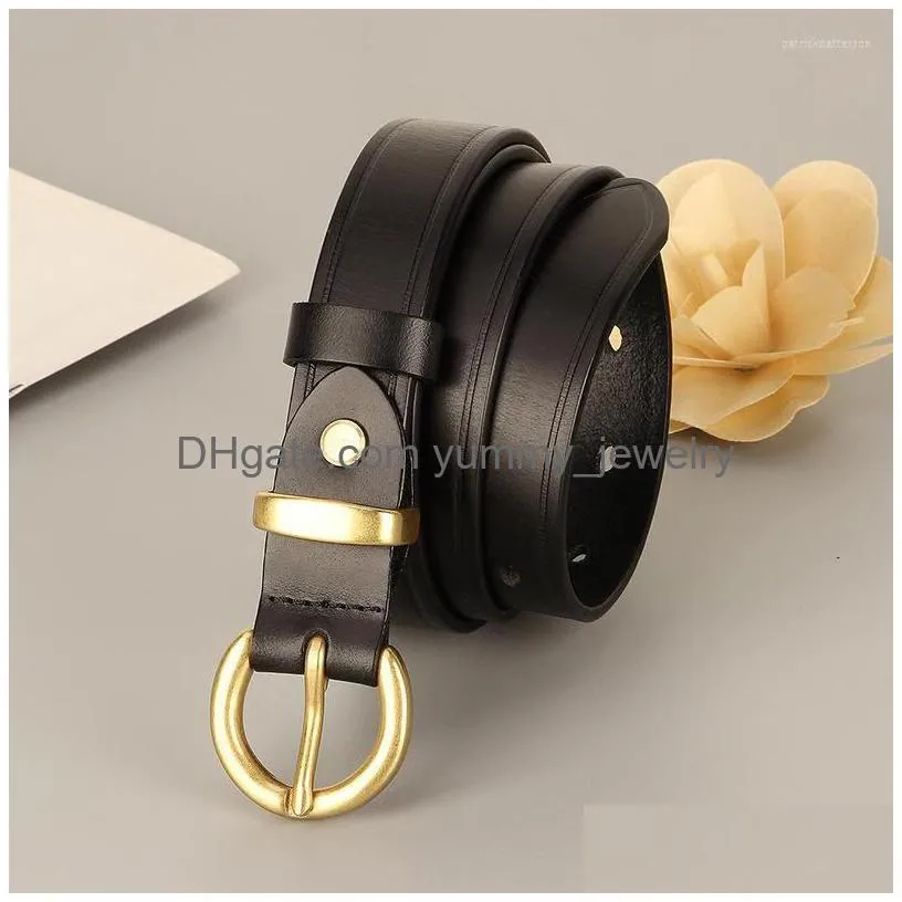 Belts Cowe Belt Womens Copper Buckle Pure Round Needle Retro Handmade Genuine Drop Delivery Dhany
