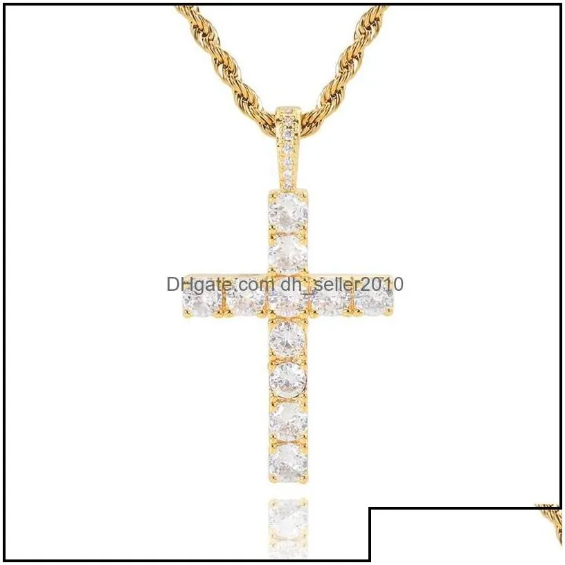 Pendant Necklaces Iced Out Zircon Cross Pendants With 4Mm Tennis Chain Necklaces Set Mens Hip Hop Jewelry Gold Sier Cz Pendant Neckla