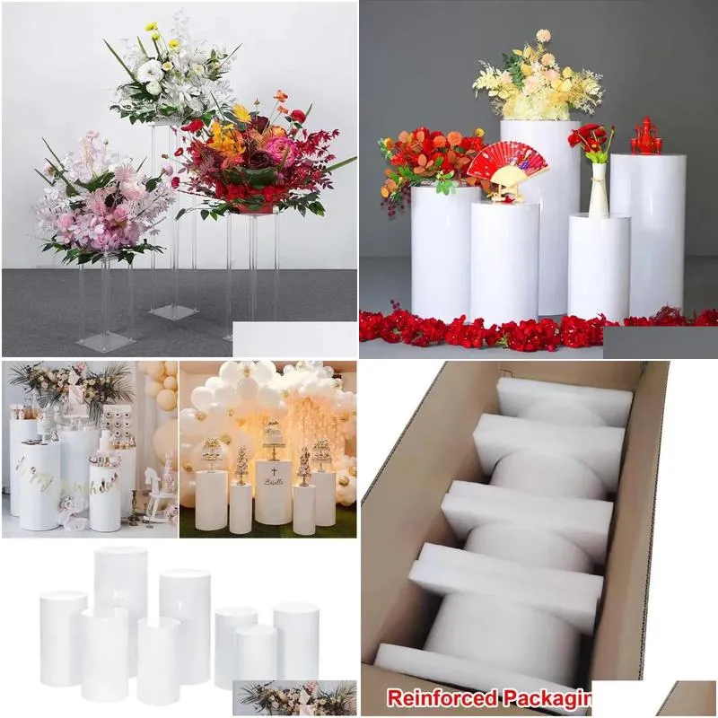 party decoration wedding diy 3/5pcs round cylinder pedestal display art decor cake rack plinths pillars for holiday decorations 