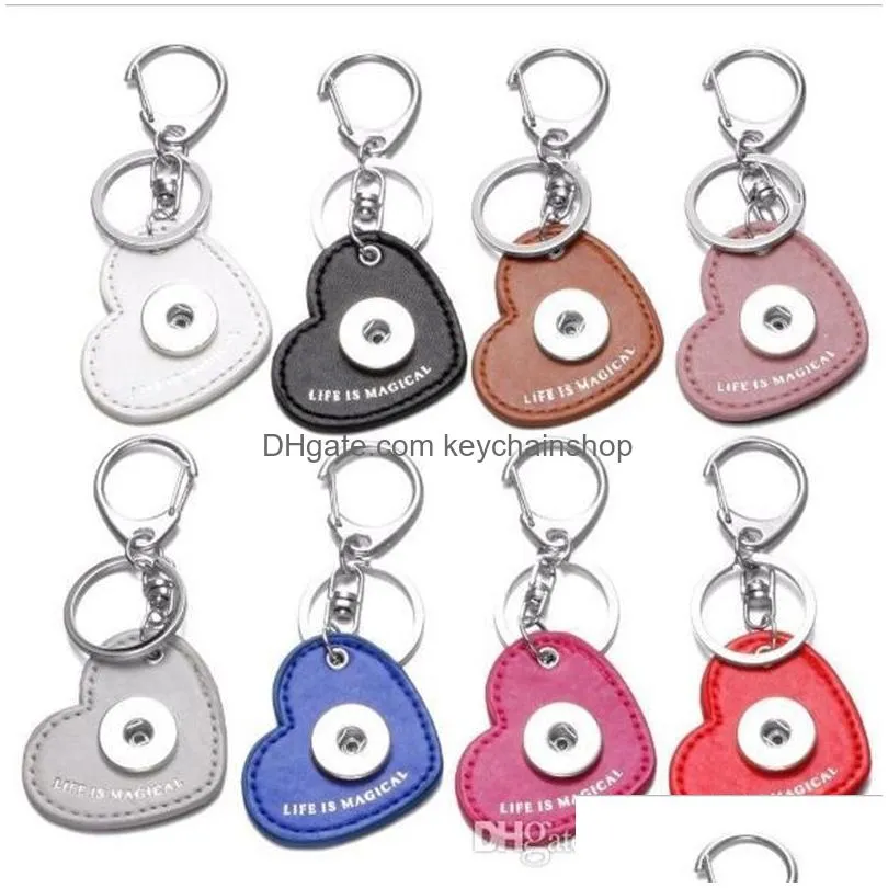 Pu Leather Heart Star Keyring Noosa Chunks 18Mm Snap Button Key Chains Keys Ring Jewelry Drop Delivery Dh5Ry