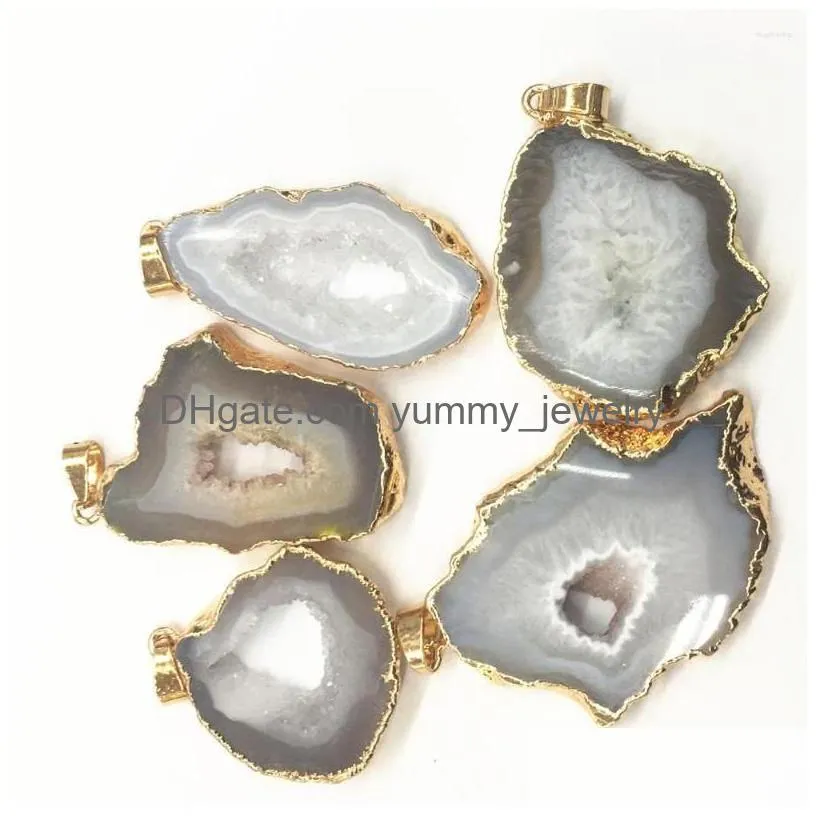 Pendant Necklaces 5Pcs Natural Stone Brazilian Electroplated Edged Slice Open White Agates Geode Drusy Druzys For Necklace Jewelry Dr Dhakl