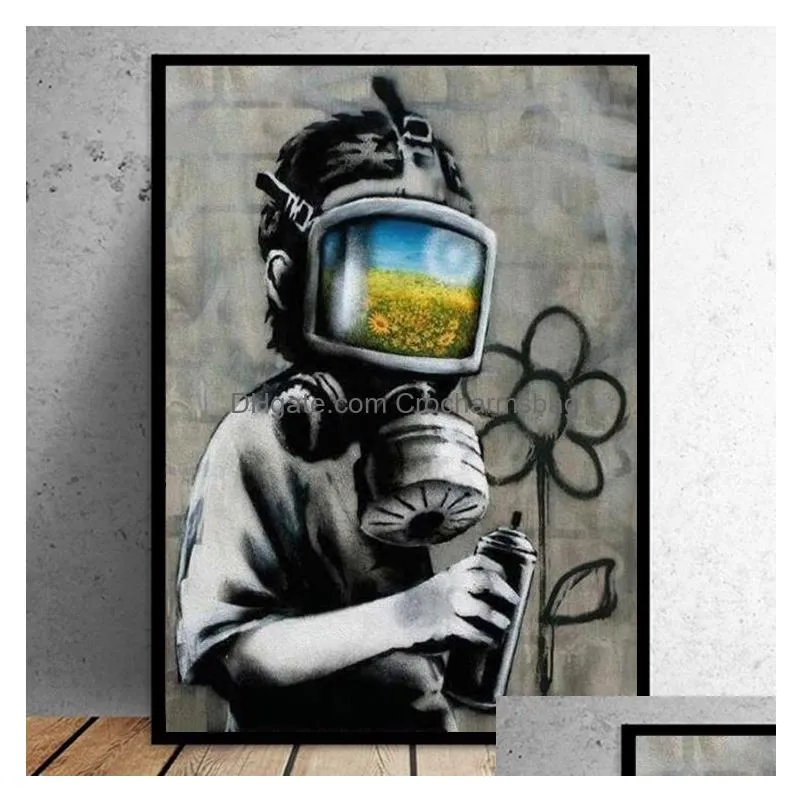 funny paintings street art banksy graffiti wall arts canvas painting poster and print cuadros wall pictures for home decor no frame