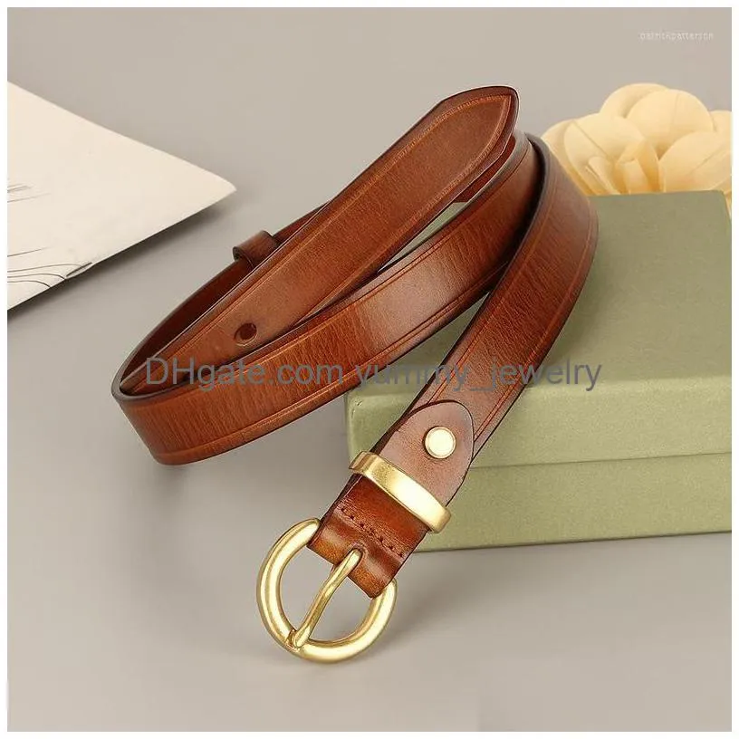 Belts Cowe Belt Womens Copper Buckle Pure Round Needle Retro Handmade Genuine Drop Delivery Dhany