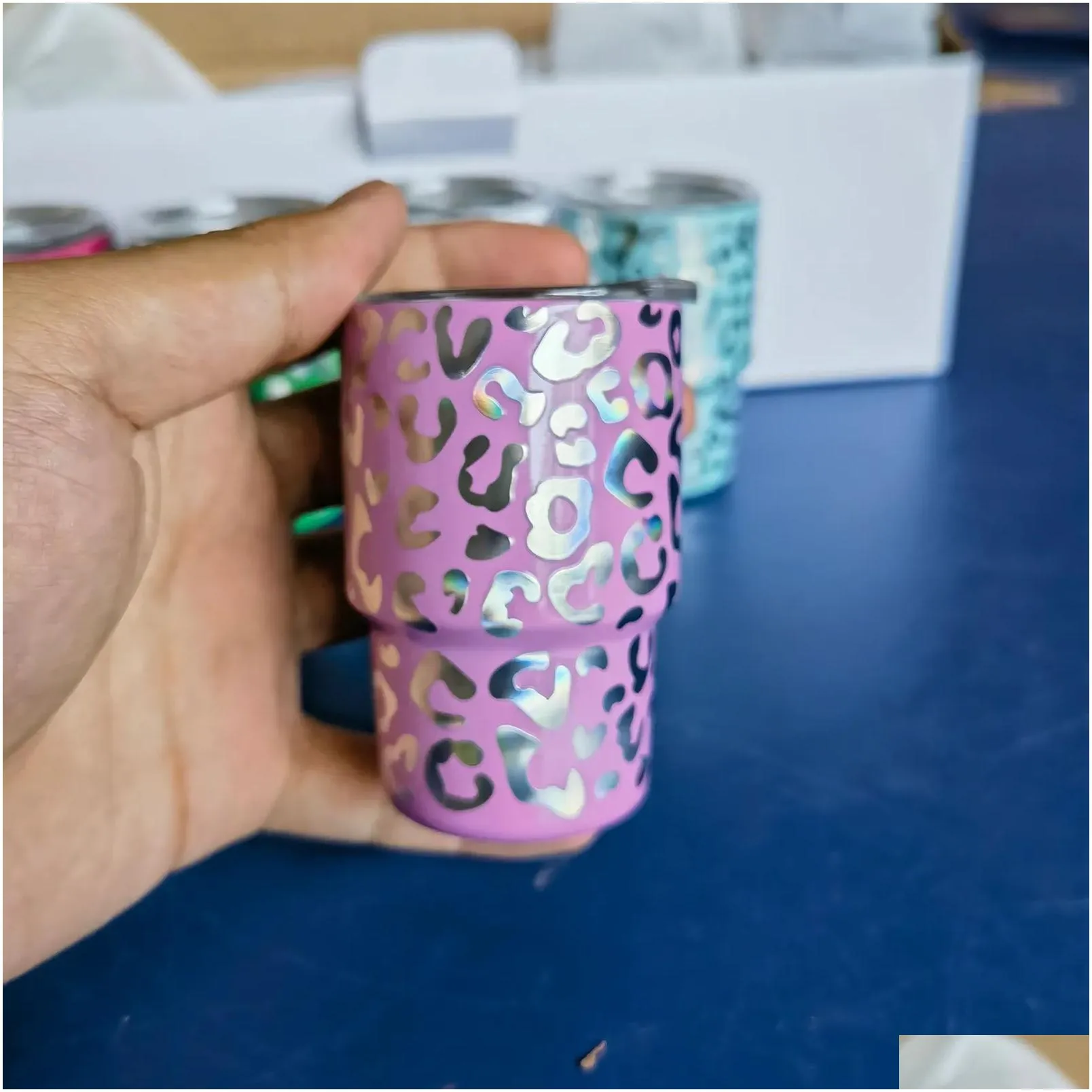 2oz 3oz shot glass mini cup leopard cheetah disign mug insulated stainless steel straw tumblers cute tumbler sublimation shot glass