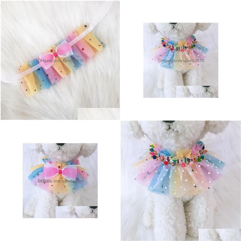 Dog Apparel Spring Pet Cats Jewelry Fashion Colorf Gradient Mesh Stars Print Bow Collars Bibs Accessories Supplies Poodle Drop Delive Dhh4X
