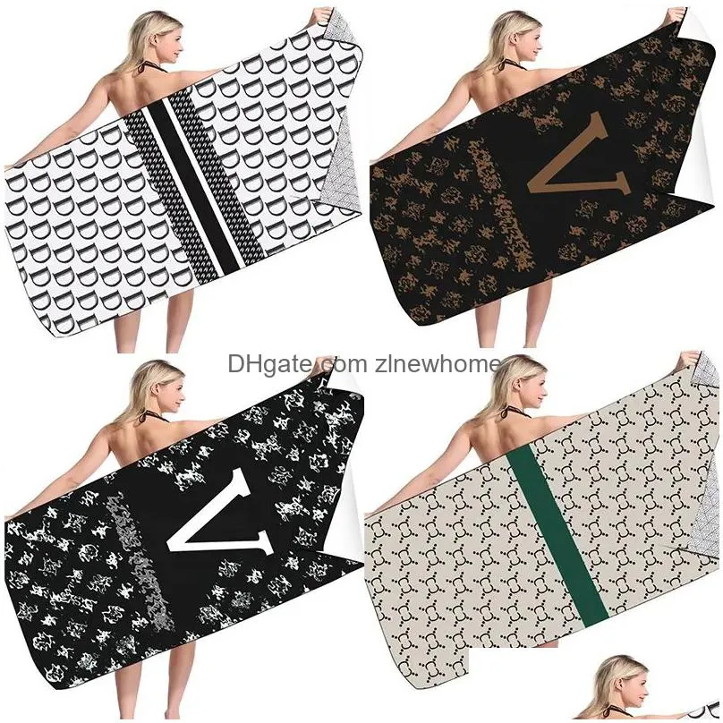 Towel European Designer Bath Comfortable Portable 80-160Cm Fl Letter Printed Beach Wholesale Drop Delivery Home Garden Home Textiles Dhzvd