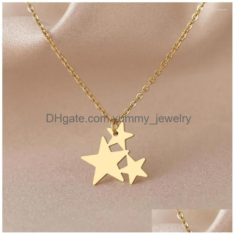 Pendant Necklaces Stainless Steel Three Five-Pointed Stars Collar Chain Fashion Necklace For Women Jewelry Party Friends Drop Deliver Dhoae