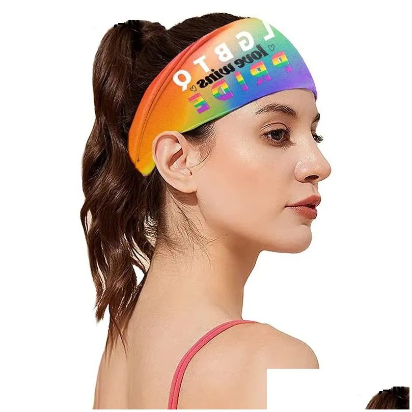 Other Festive & Party Supplies Rainbow Headband Colorf Stripes Lgbt Sweat Bands Pride Stretchy Athletic Ear Protection Head Wraps Uni Dhdfm