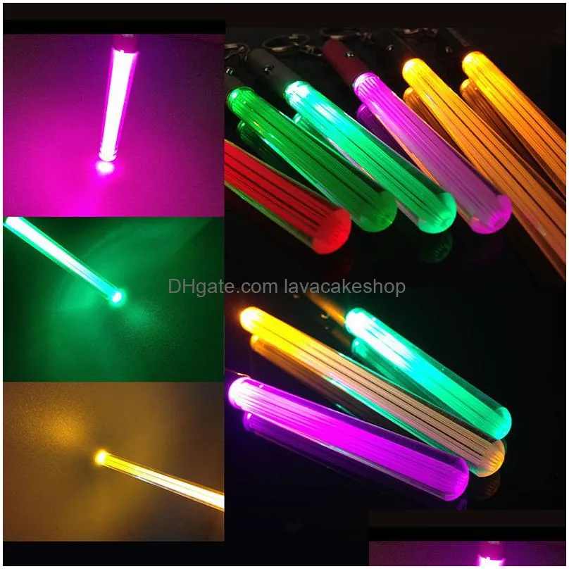 Party Favor Led Flashlight Stick Keychain Party Favor Mini Torch Aluminum Keychains Key Ring Durable Glow Pen Magic Wand Lightsaber Dr Dhsid