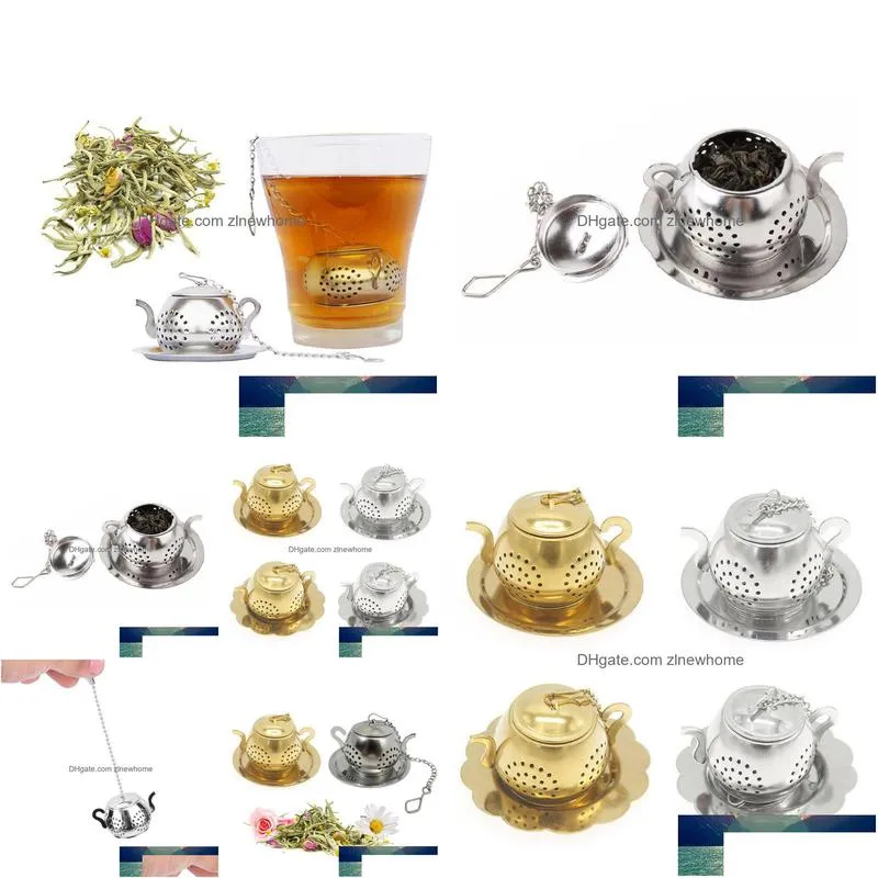 Tea Strainers Stainless Steel Teapot Shape Tea Infuser Spice Flower Strainer Herbal Filter Kitchen Teaware Accessories Ball Teesieb Dr Dhsx3