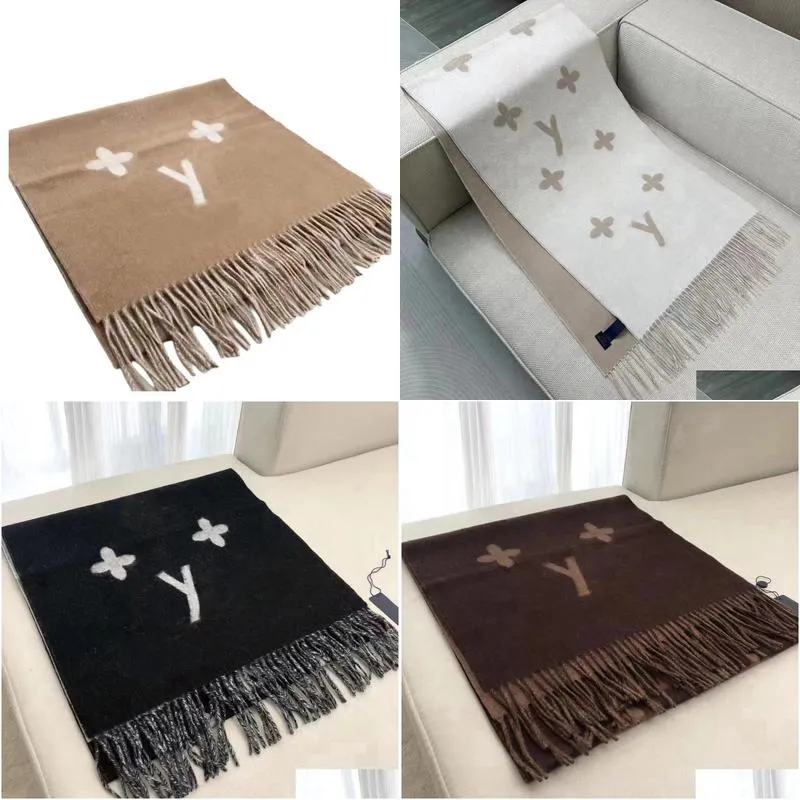 New Cashmere Scarf Winter Style Thickened Shawl Fashion Casual Letter Print Luxury Wool Drop Delivery Dhy6K