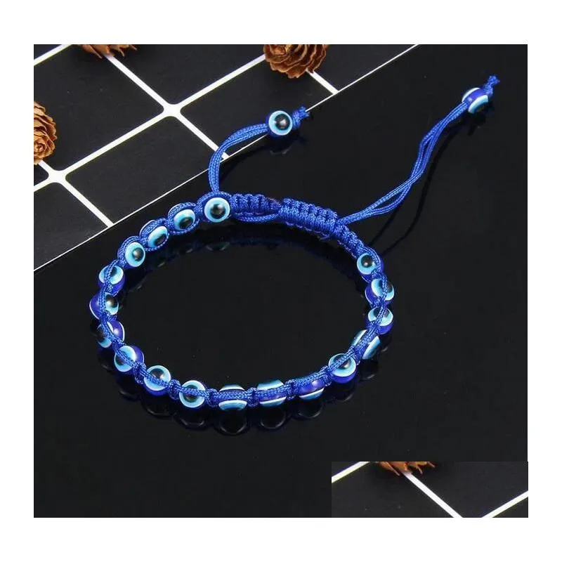 Handmade Beaded Strands Bracelets Turkey Blue Evil Eye Charm Bracelet For Women Braided String Rope Fatima Beads Chain Bangle Drop De Otx5S