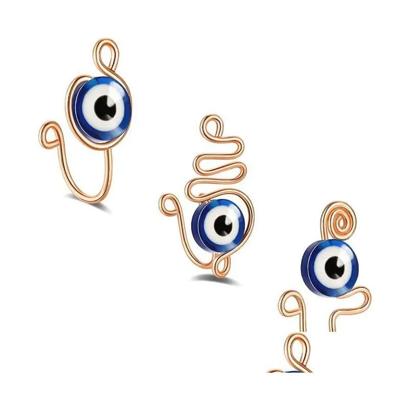 Nose Rings & Studs Evil Eye Nose Rings Non Piercing Fake Piercings Clips For Women Men Turkish Eyes Protection Luck Gold Plated Cuff Dhyze