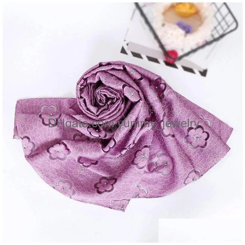 Women Lace Beads Hijab Flower Scarf Shawls Muslim Lightweight Scarves Pearls Polyester Wraps Fashion Headband 180X70Cm Drop Delivery Dhhxg