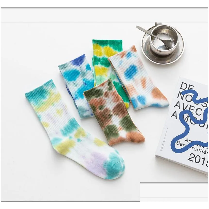 Shoe Parts & Accessories Tie-Dye Long Socks Men Women Fashion Hip-Hop Skateboard Harajuku Sports High-Quality Cotton Couple High Drop Dhzcl