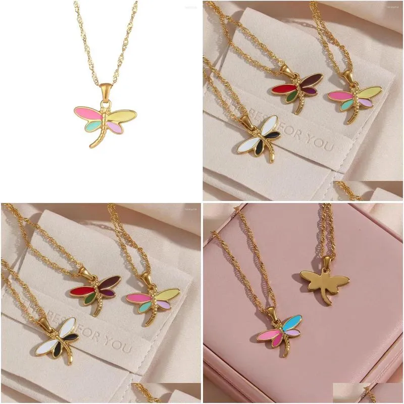 Pendant Necklaces 2023 Animai Insect Smaii Dragonfiy Jeweiry Whoiesaie  And Creative Stainiess Steei Oii Drip Neckiace Gift Drop Dhg4S