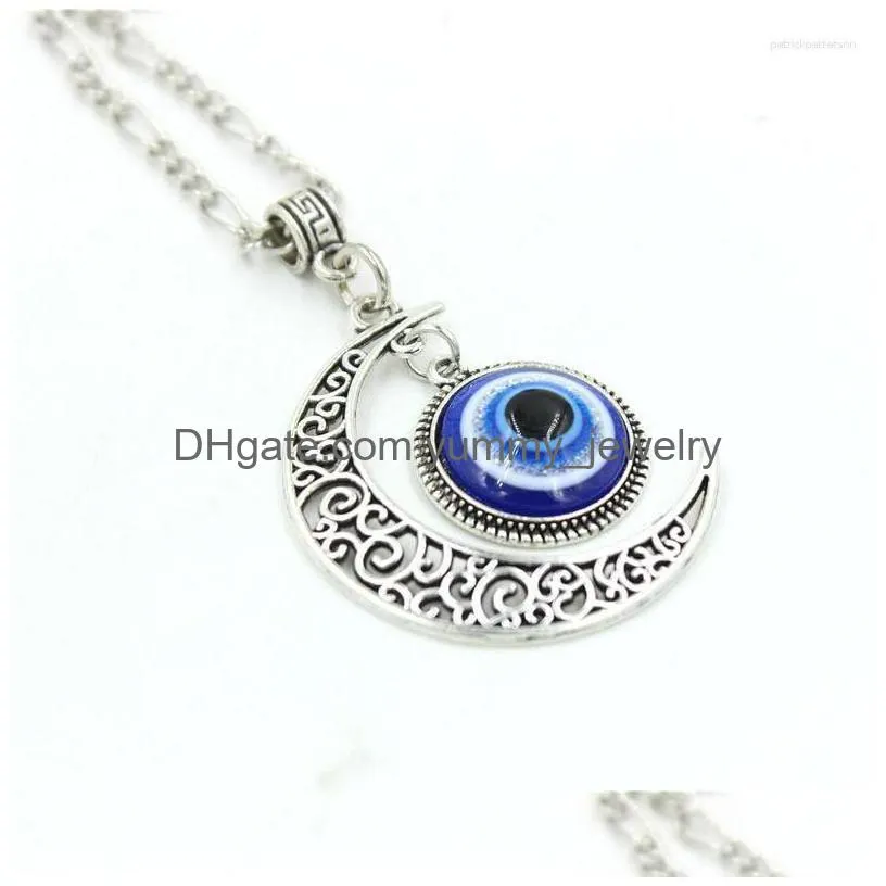 Pendant Necklaces Fashion Turkey Blue Necklace For Woman Eye Evil Gothic Cutout Zircon Moon Accessory Jewelry Gift Drop Delivery Dhlzg