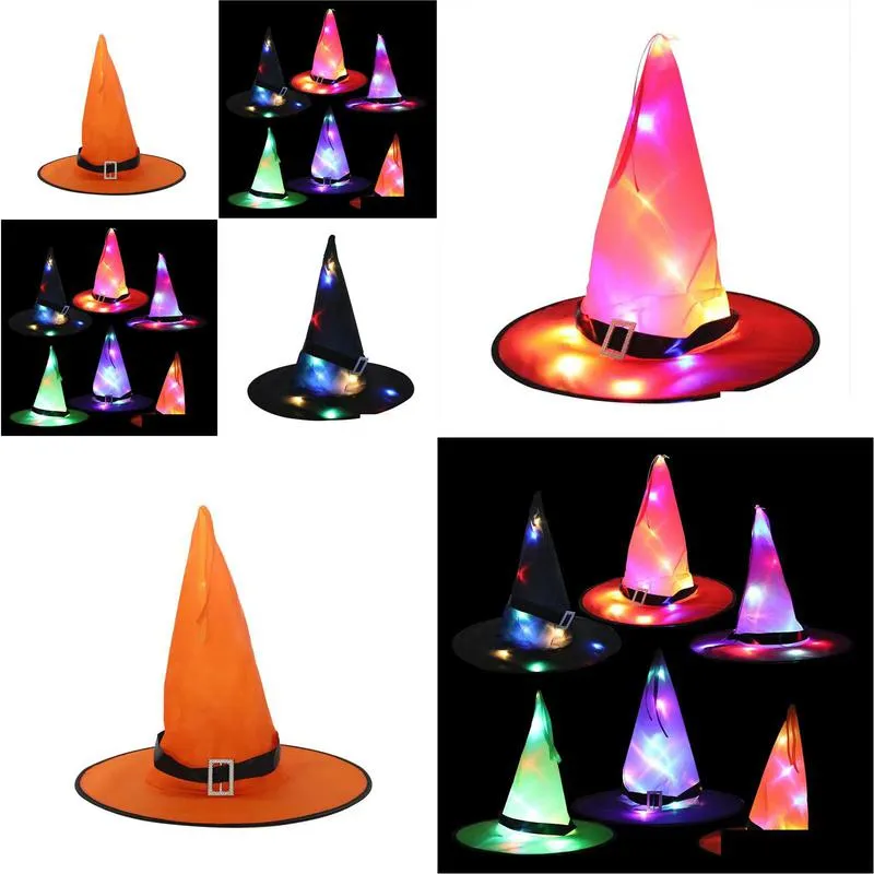 10Pcs Halloween Party Decoration Props Glowing Witch Hat Wizard Drop Delivery Dhhjb