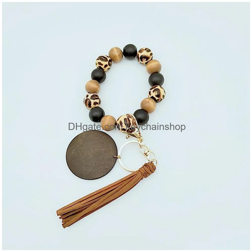 Personalized Blank Wooden Disc Pendant Keychain Elastic Cord Bracelet Key Ring A Variety Of Colors To Choose Drop Delivery Dhnc5