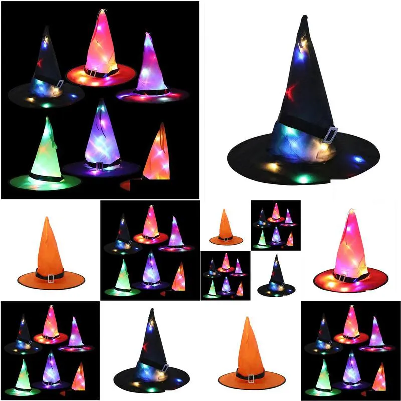 10Pcs Halloween Party Decoration Props Glowing Witch Hat Wizard Drop Delivery Dhhjb