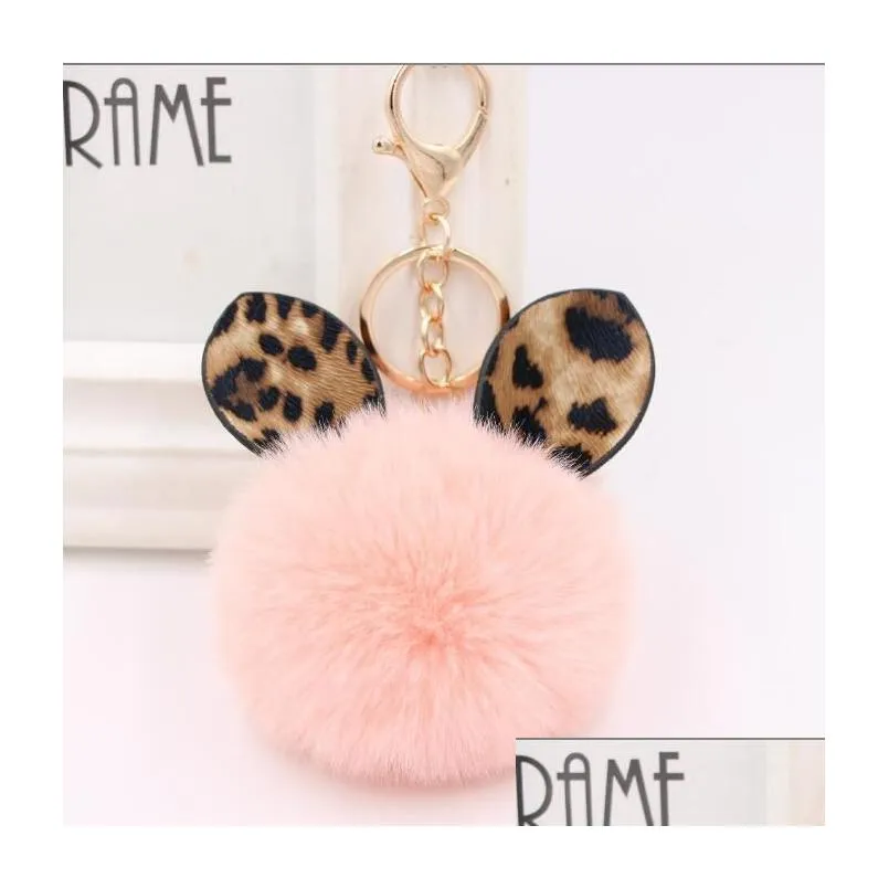 Keychains & Lanyards 8Cm Fluffy Fur Pom Rabbit Ears Keychain Soft Faux Fur-Like Ball Car Keyring Key Holder Women Bag Pendant Drop De Dhlpj