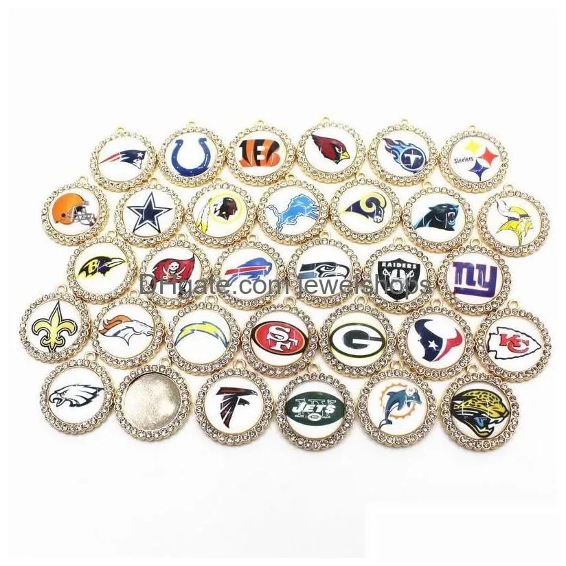 Charms Whole 32Pcs Mix 32 Football Team Sport Charms Dangle Hanging Diy Bracelet Necklace Jewelry Accessory America Charms2608 Drop De