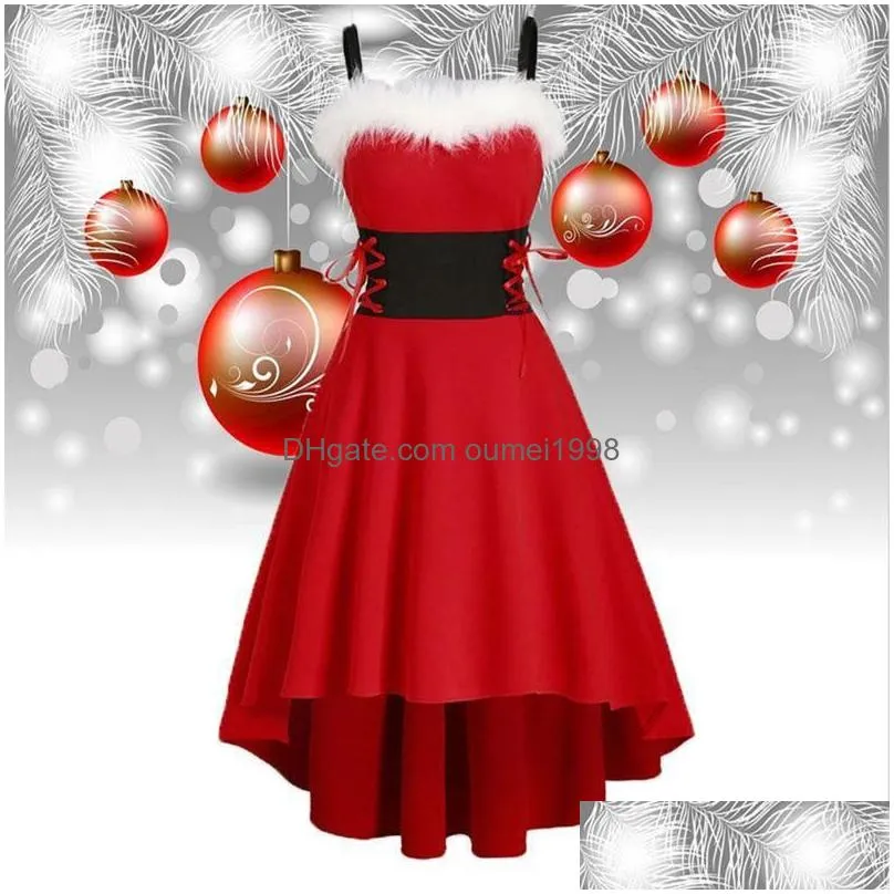 Basic & Casual Dresses Casual Dresses Christmas Swing Dress Adt Costume Fancy Xmas Red Clothing Women Evening Party Clothes Winter Dr Dhv6V