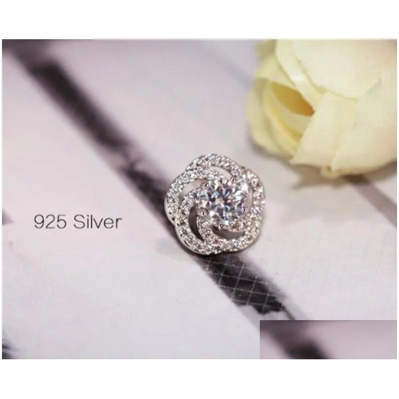 925 Sterling Sier Stud Round Cut White Topaz Cz Diamond Gemstones Women Wedding Rose Flower Earring Gift Drop Delivery Otjfc