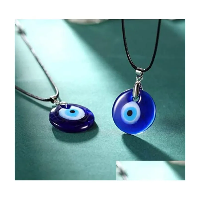 30Mm Turkish Blue Evil Eye Pendant Necklace Glass Leather Rope Chain Necklaces For Women Men Fashion Jewelry Drop Delivery Ot9Db