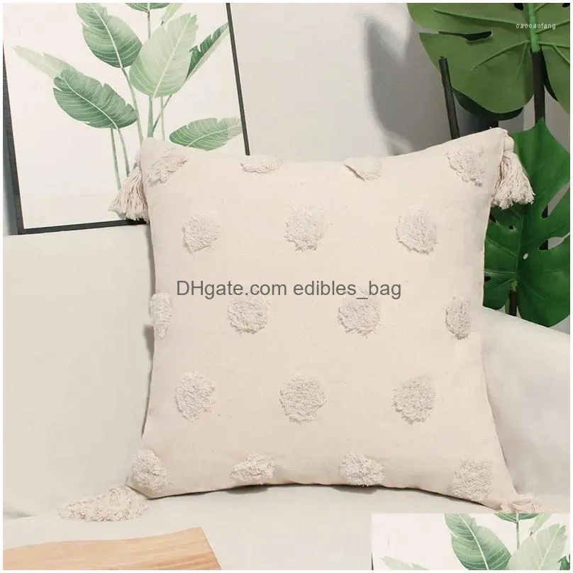 pillow cotton canvas polka dot tufted cover bohemia tassel decorative living room geometric waist pillowcase