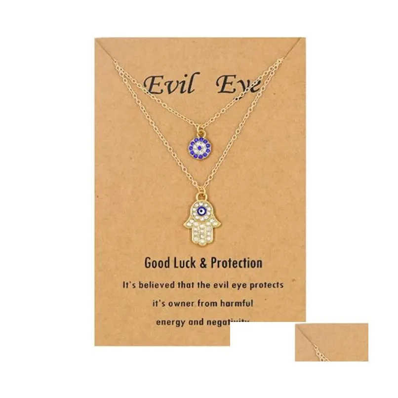 3Pcs/Set Hamsa Evil Eye Necklace Turkish Blue Hand Pendant Necklaces Lucky Protection Jewelry Gift For Women Girls Wholesale Drop Del Otujs