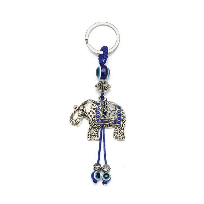 Key Rings Fashion Animal Elephant Turtle Hand Evil Eyes Keychain Glass Key Chain Lucky Blue Eye Pendant Ornament Keychains Drop Deliv Dhhkb