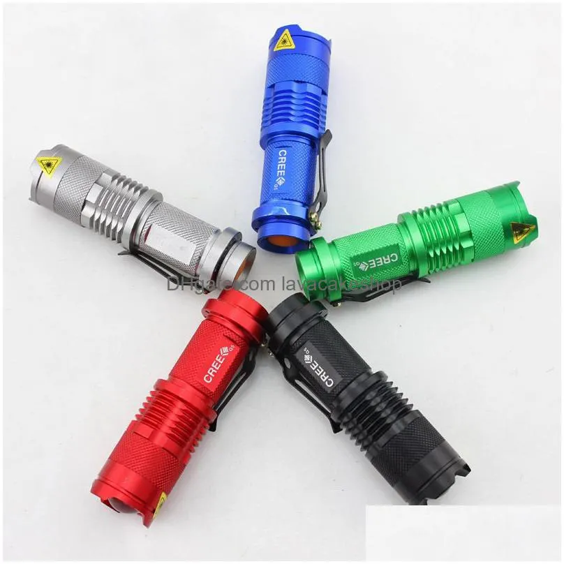 Laser Pointer Wholesale 7W 300Lm Sk-68 Odes Mini Q5 Led Flashlight Torch Tactical Lamp Adjustable Focus Zoomable Light 5 Colors Drop D Dheiu
