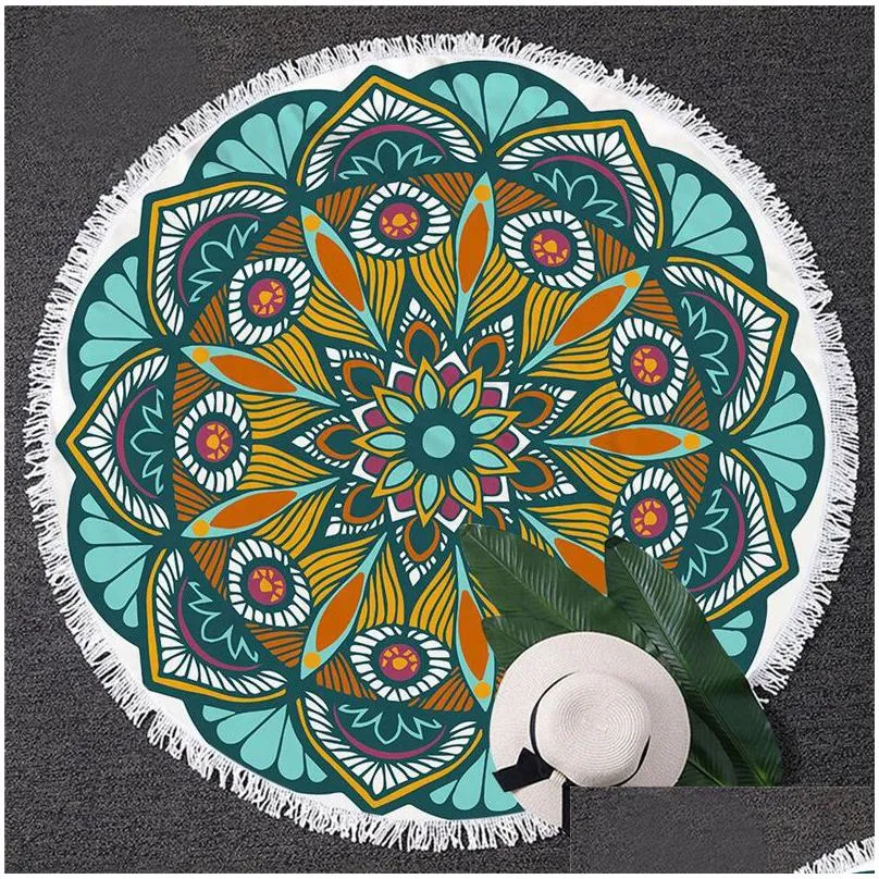 Bath Towel Bohemian Mandala Beach Towel Tapestry Throw Large Round Picnic Blanket Mat Pool Decoration Yoga Drop Delivery Home Garden H Dhme1