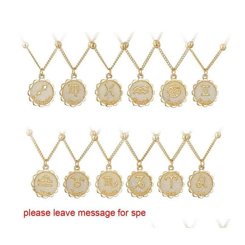 Pendant Necklaces 12 Constellation Necklace Classic 18K Gold Zodiac Sign Round Pendant Beads Chain Jewelry 6 Styles Drop Delivery Jewe Dh321