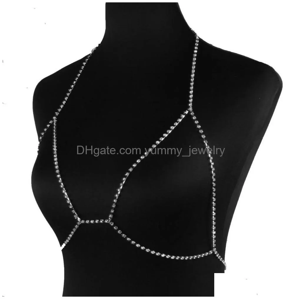 New Y Crystal Body Chain Women Rhinestone Bra Harness Sparkle Summer Beach Bralette Bikini Jewelry Drop Delivery Dhhcj